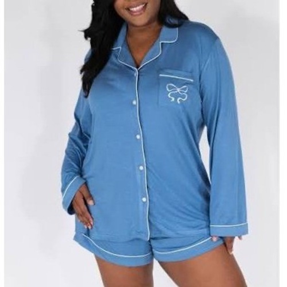 In My Sundays Something Blue Long Sleeve & Short Pajama Set Medium New With Tags